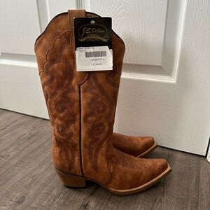 J.B. Dillon Tan Western Boots with Detailed Stitching